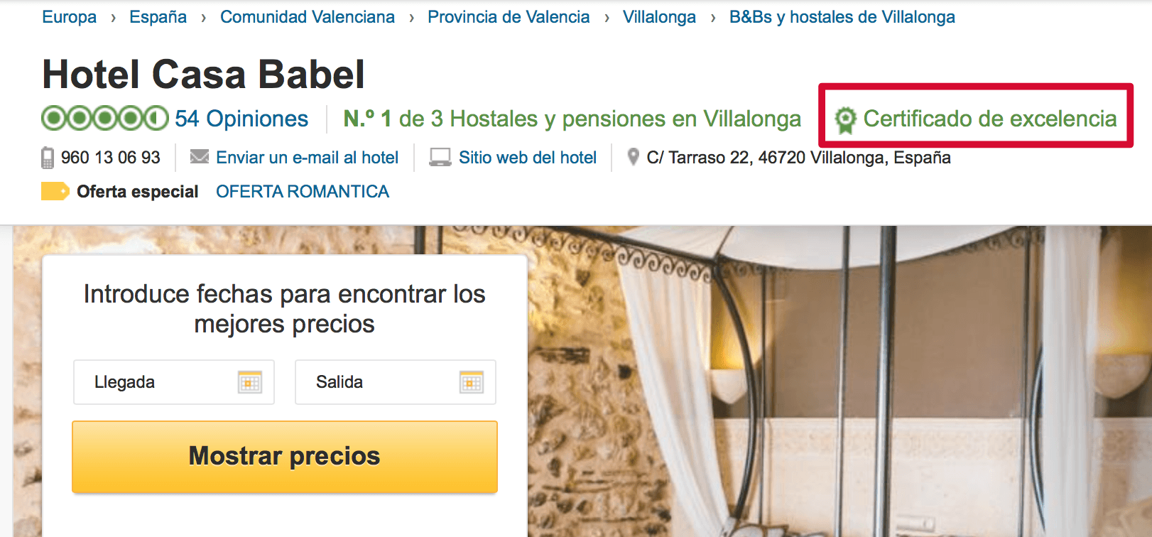 Casa Babel Certificado de Excelencia 2015-Triadvisor